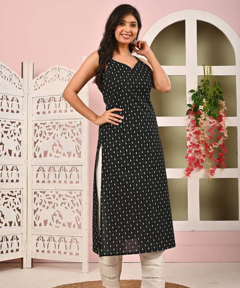 Black  pure cotton printed kurti for women