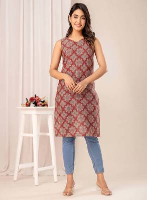 Maroon  pure cotton printed kurti for women 1
