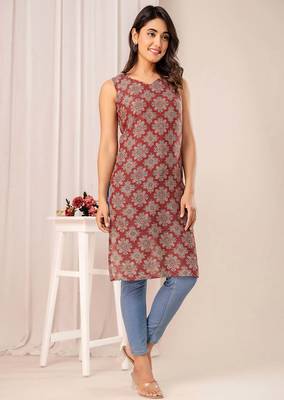 Maroon  pure cotton printed kurti for women 3