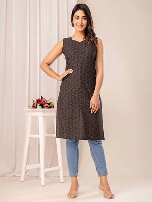 Black  pure cotton printed kurti for women 1