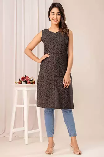 Black  pure cotton printed kurti for women