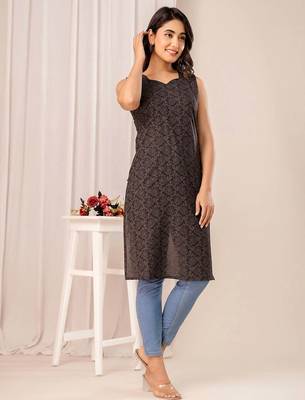 Black  pure cotton printed kurti for women 3