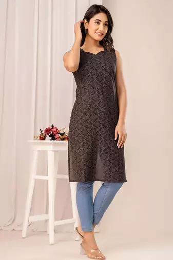 Black  pure cotton printed kurti for women