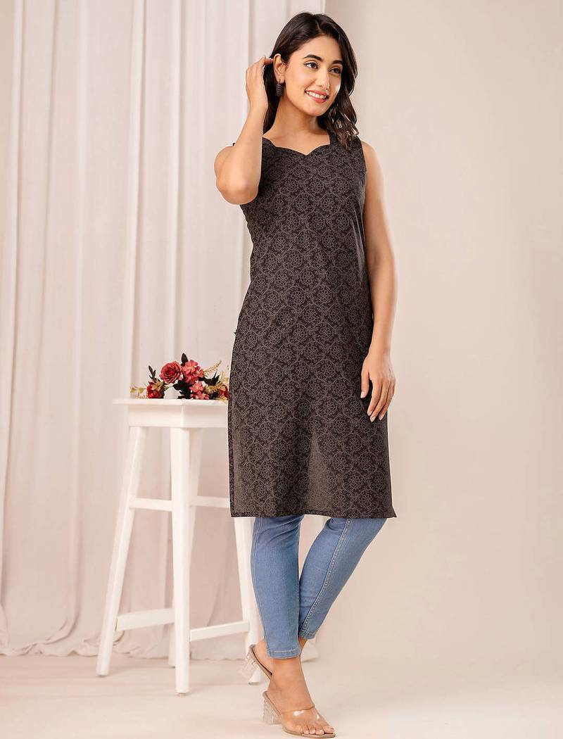 Black  pure cotton printed kurti for women