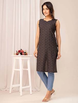 Black  pure cotton printed kurti for women 4