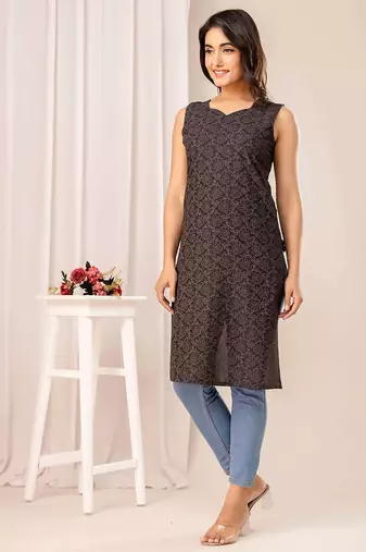 Black  pure cotton printed kurti for women