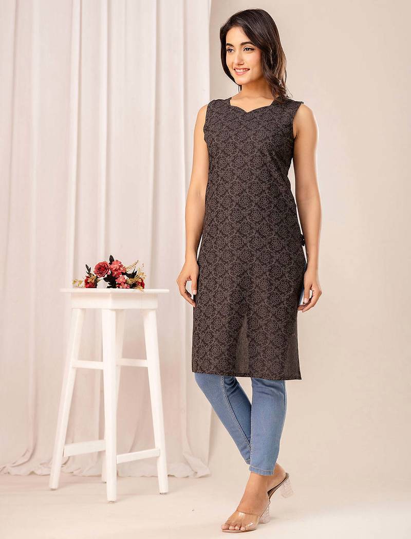 Black  pure cotton printed kurti for women