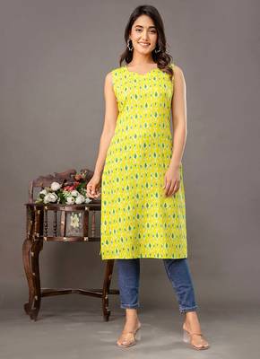 Lime green  pure cotton printed kurti for women 1