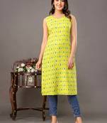 Lime green  pure cotton printed kurti for women