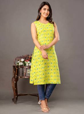 Lime green  pure cotton printed kurti for women 3