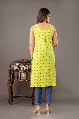 Lime green  pure cotton printed kurti for women 5