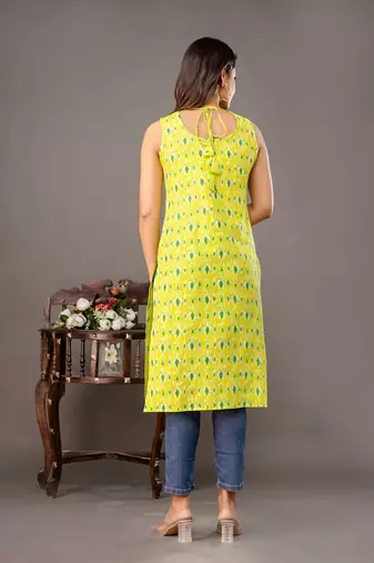 Lime green  pure cotton printed kurti for women