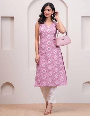 Mauve  pure cotton printed kurti for women 1
