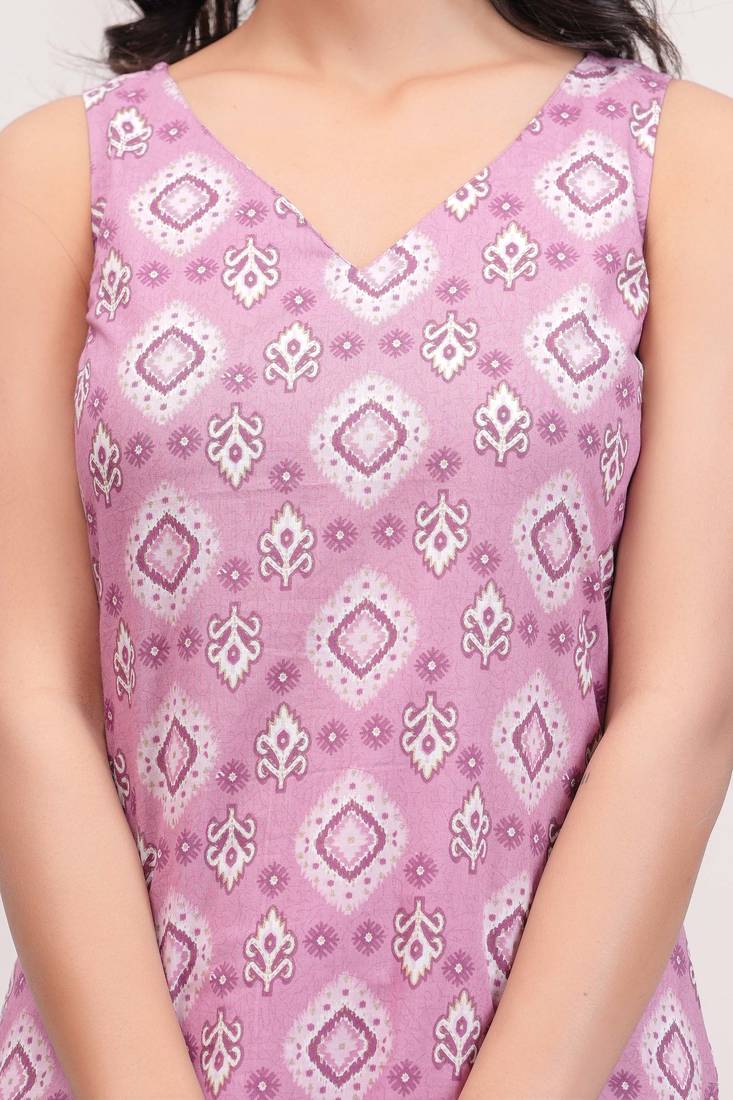 Mauve  pure cotton printed kurti for women