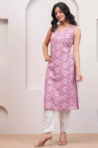 Mauve  pure cotton printed kurti for women