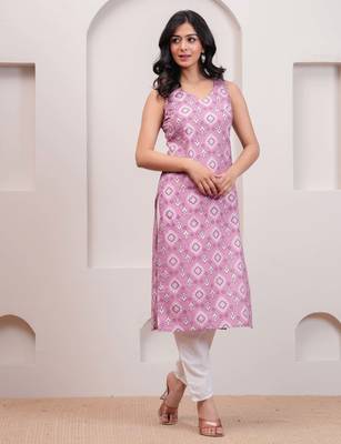 Mauve  pure cotton printed kurti for women 4