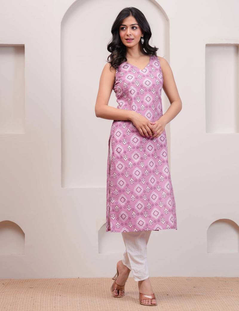 Mauve  pure cotton printed kurti for women