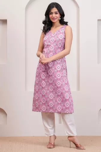 Mauve  pure cotton printed kurti for women