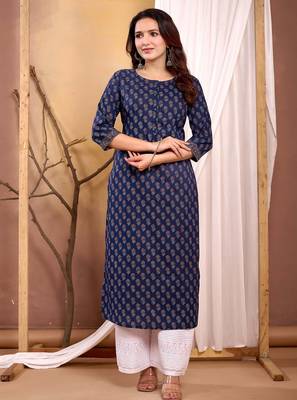 Navy blue  pure cotton printed kurti for women 1