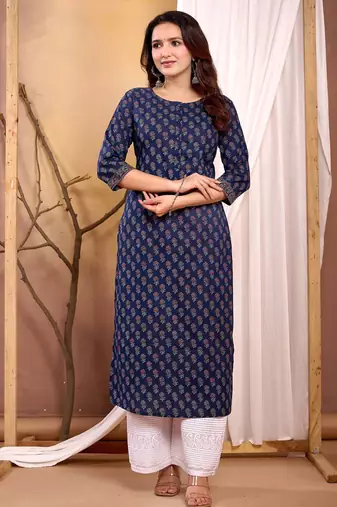 Navy blue  pure cotton printed kurti for women