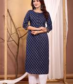 Navy blue  pure cotton printed kurti for women