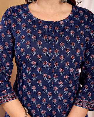 Navy blue  pure cotton printed kurti for women 2