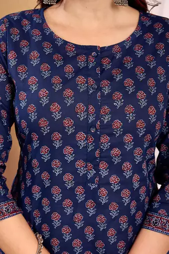 Navy blue  pure cotton printed kurti for women