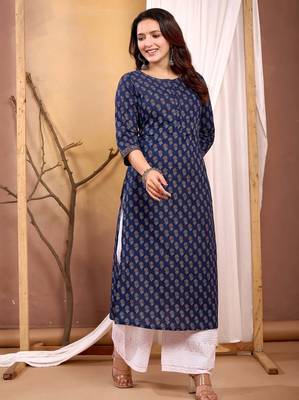 Navy blue  pure cotton printed kurti for women 3