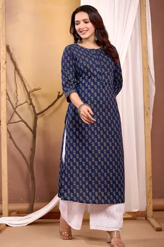 Navy blue  pure cotton printed kurti for women