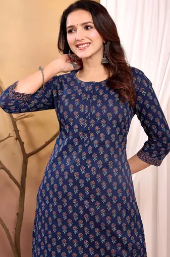 Navy blue  pure cotton printed kurti for women