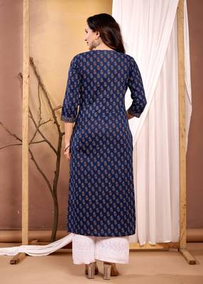 Navy blue  pure cotton printed kurti for women 5