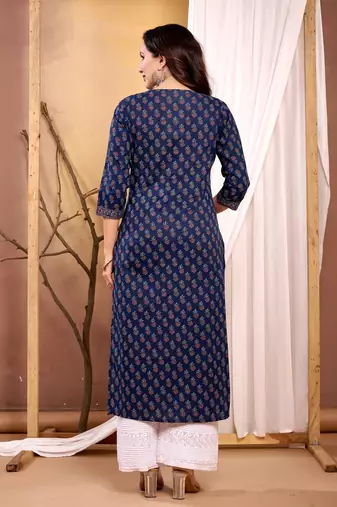 Navy blue  pure cotton printed kurti for women