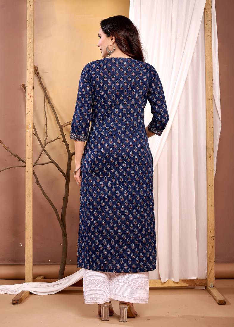 Navy blue  pure cotton printed kurti for women