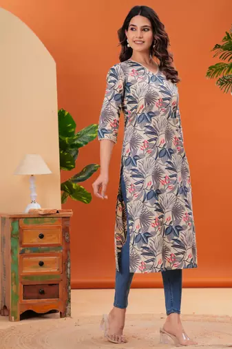 Off white  pure cotton printed kurti for women