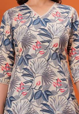 Off white  pure cotton printed kurti for women 3