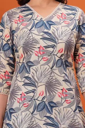 Off white  pure cotton printed kurti for women