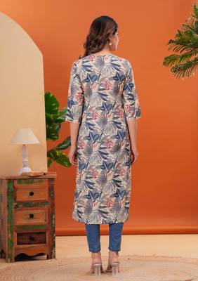 Off white  pure cotton printed kurti for women 5