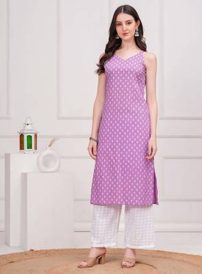 Purple  pure cotton printed kurti for women 1