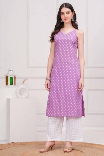 Purple  pure cotton printed kurti for women