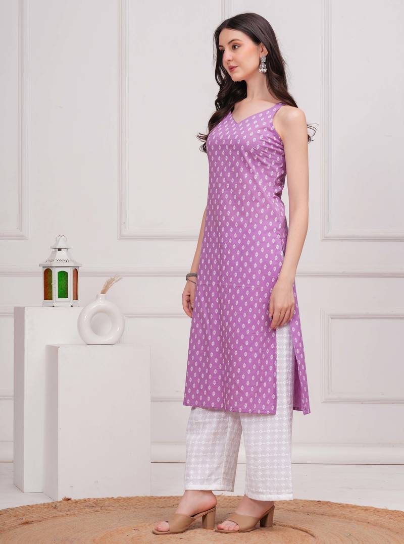Purple  pure cotton printed kurti for women