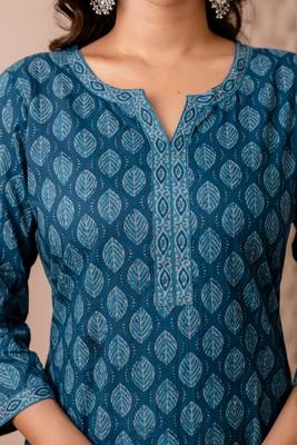 Teal blue  pure cotton printed kurti for women 2