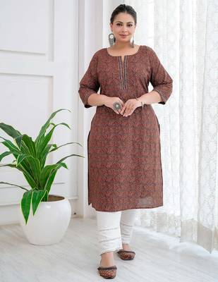 Rust  pure cotton printed kurti for women 1