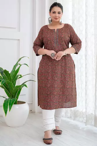 Rust  pure cotton printed kurti for women