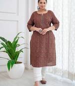 Rust  pure cotton printed kurti for women