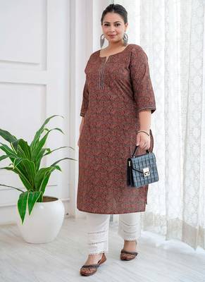 Rust  pure cotton printed kurti for women 2