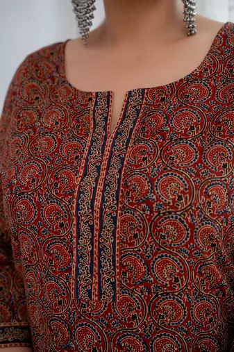 Rust  pure cotton printed kurti for women