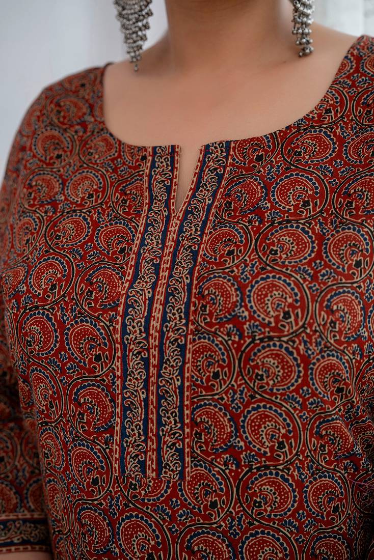 Rust  pure cotton printed kurti for women
