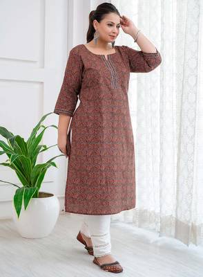 Rust  pure cotton printed kurti for women 4