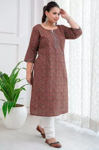 Rust  pure cotton printed kurti for women