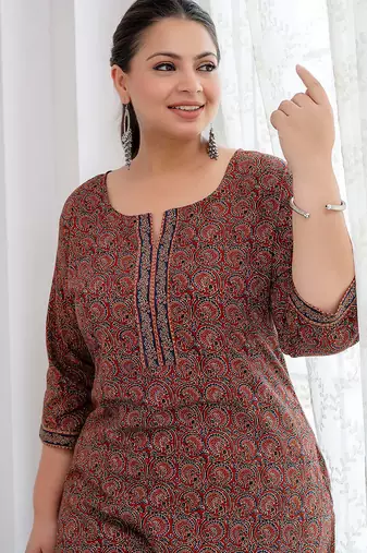 Rust  pure cotton printed kurti for women